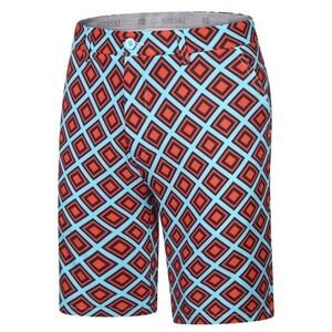 Hreski Mens Golf Shorts Turquoise Red Black Diamond Geometric Flex Waist Size 34